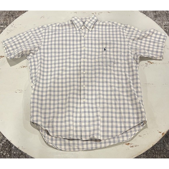 Vintage Ralph Lauren Shirt Men Large Marlowe Plaid Pony Short Sleeve Button Down - Picture 9 of 9